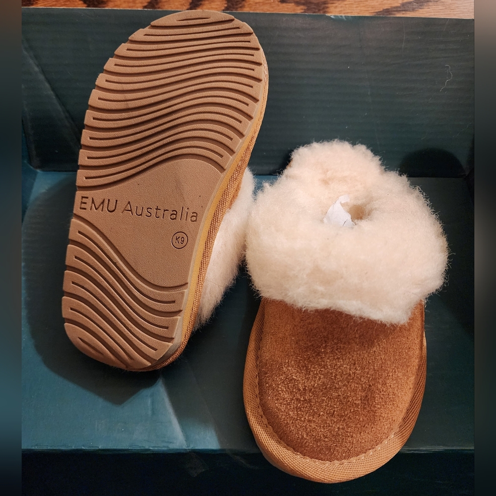Emu Kids Brown Suede Shearling-Lined Slippers